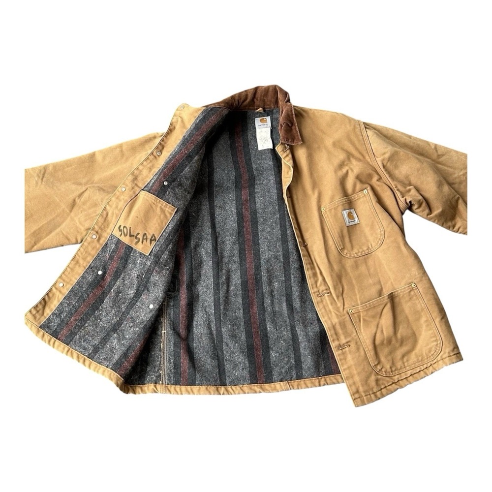 Vintage Carhartt C01 BRN Chore Coat Blanket Lined USA Made Brown Work Jacket 48‎